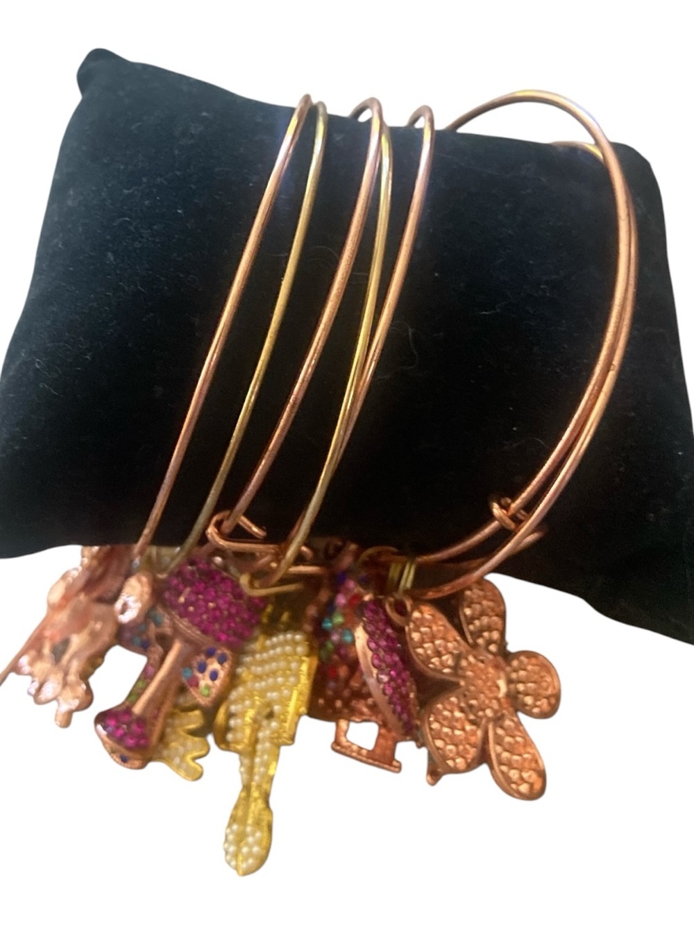Copper Tone Multi-Charm Bangle Bracelet Set